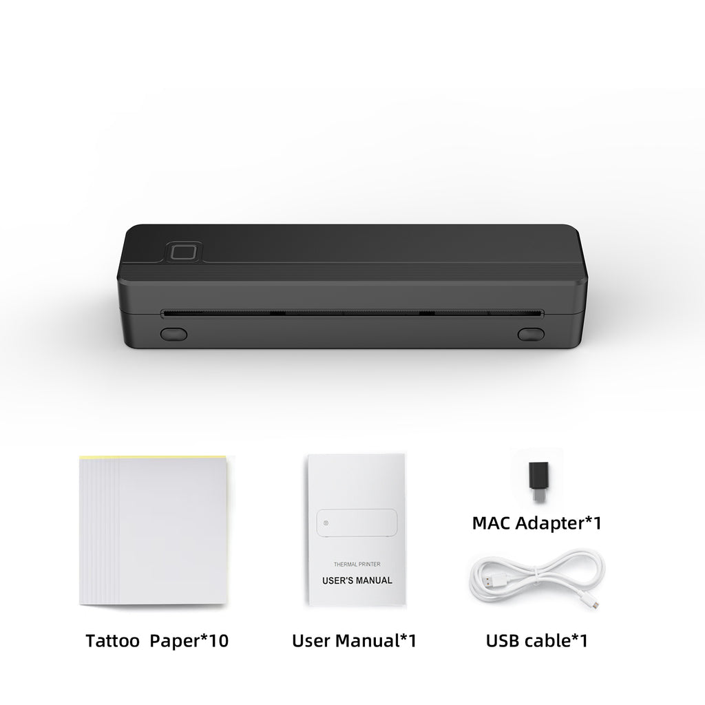Tattoo template printer, wireless thermal tattoo printer, includes 20 transfer sheets, compatible with Android and iOS phones/tablets and PCs, suitable for tattoo artists and beginners (black).
